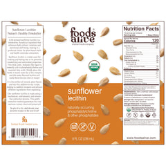 Foods Alive Sunflower Lecithin Liquid being poured, illustrating versatile plant-based thickener.