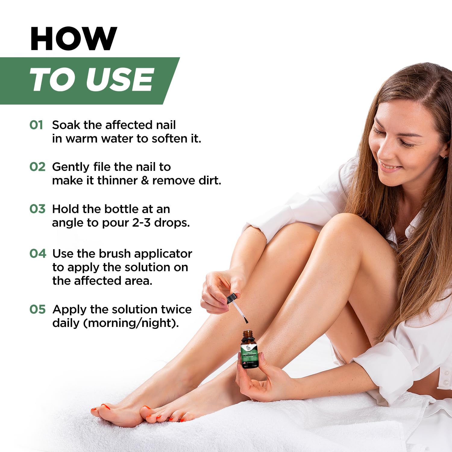 Foot Cure daily-use instructions graphic for routine care.