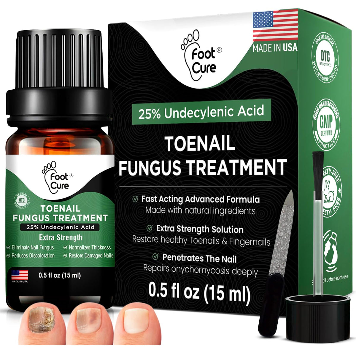 Foot Cure toenail fungus treatment bottle for targeted at-home care.