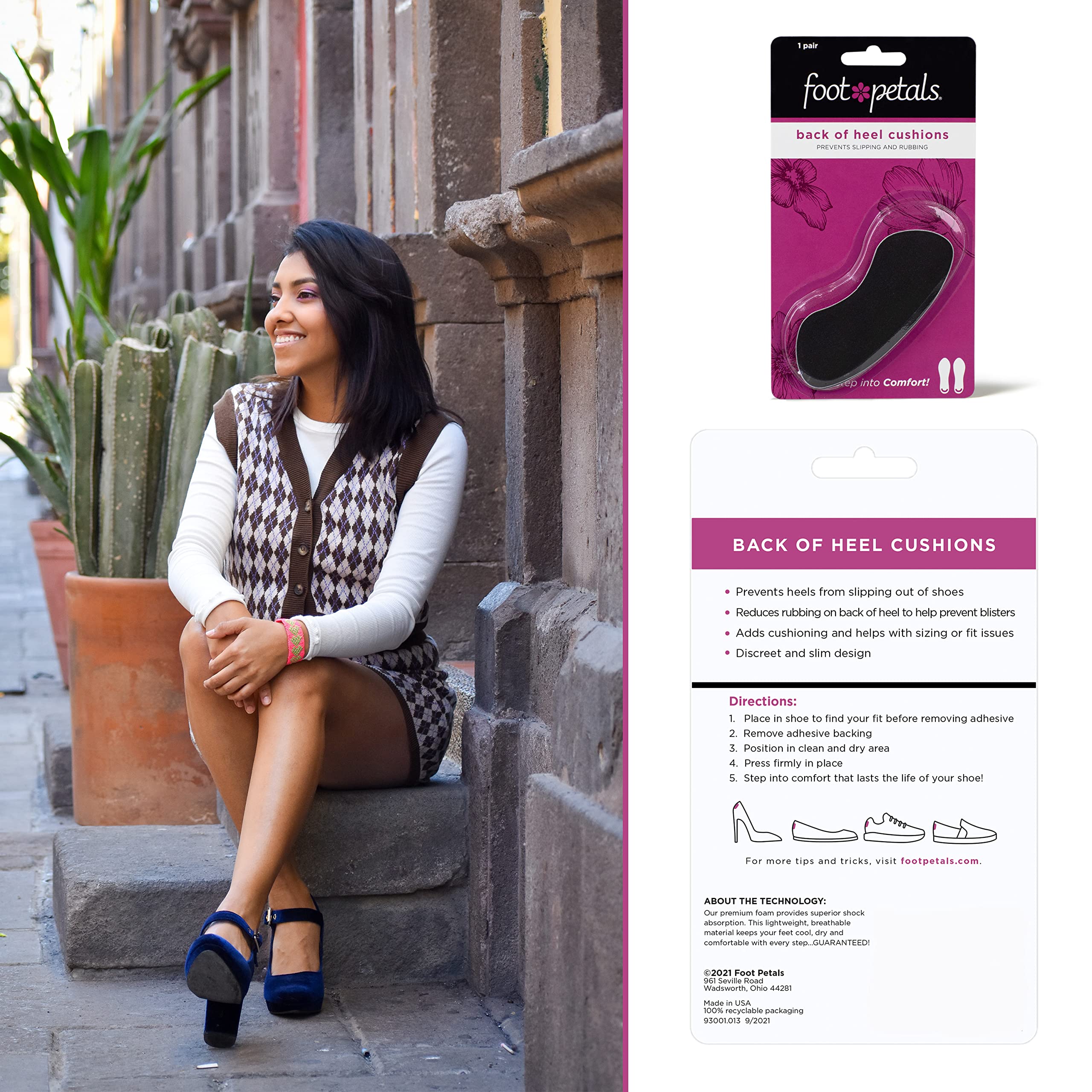 Foot Petals adhesive-backed cushions stay in place without constant readjustments.
