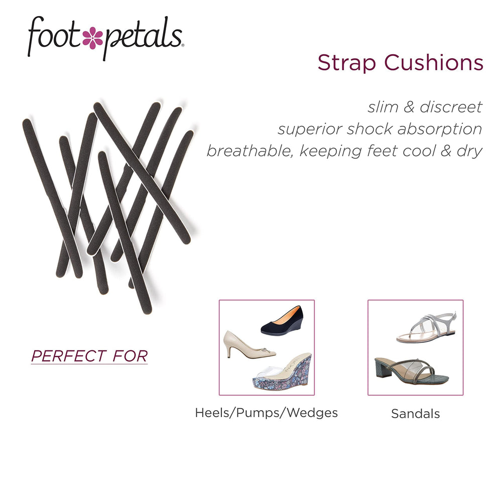 Foot Petals adhesivo duradero fija las correas en su lugar.