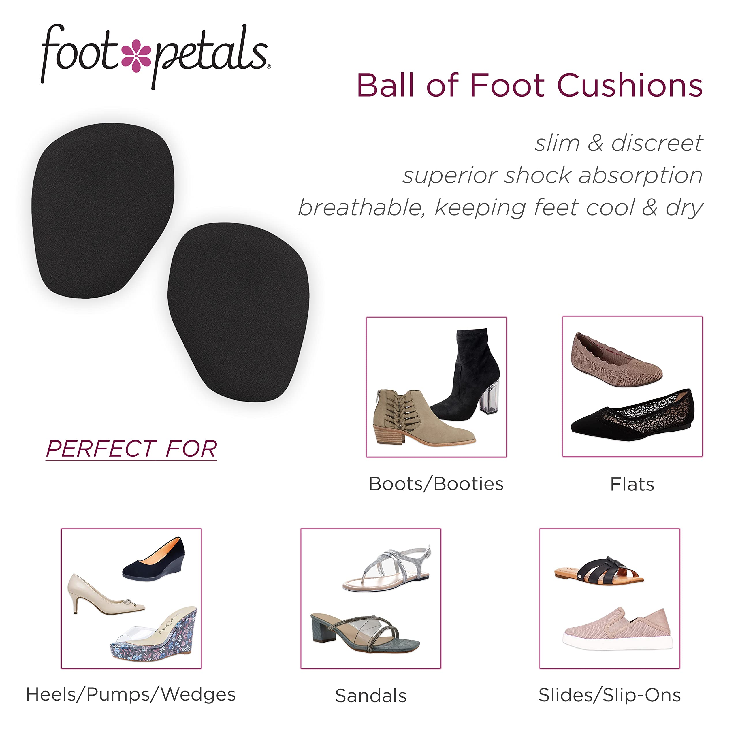 Foot Petals ball-of-foot cushions in black inside a shoe