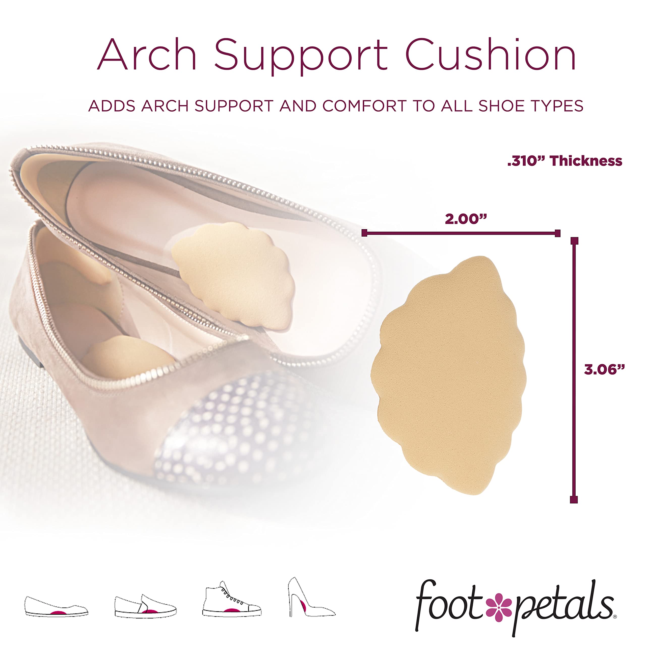 Foot Petals with PORON shock absorption keeps feet cool and cushions every step.
