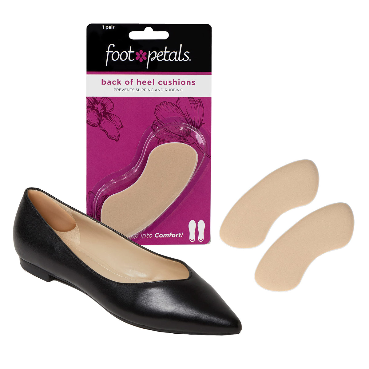 Foot Petals talón trasero: almohadilla de gel para mayor confort al caminar.