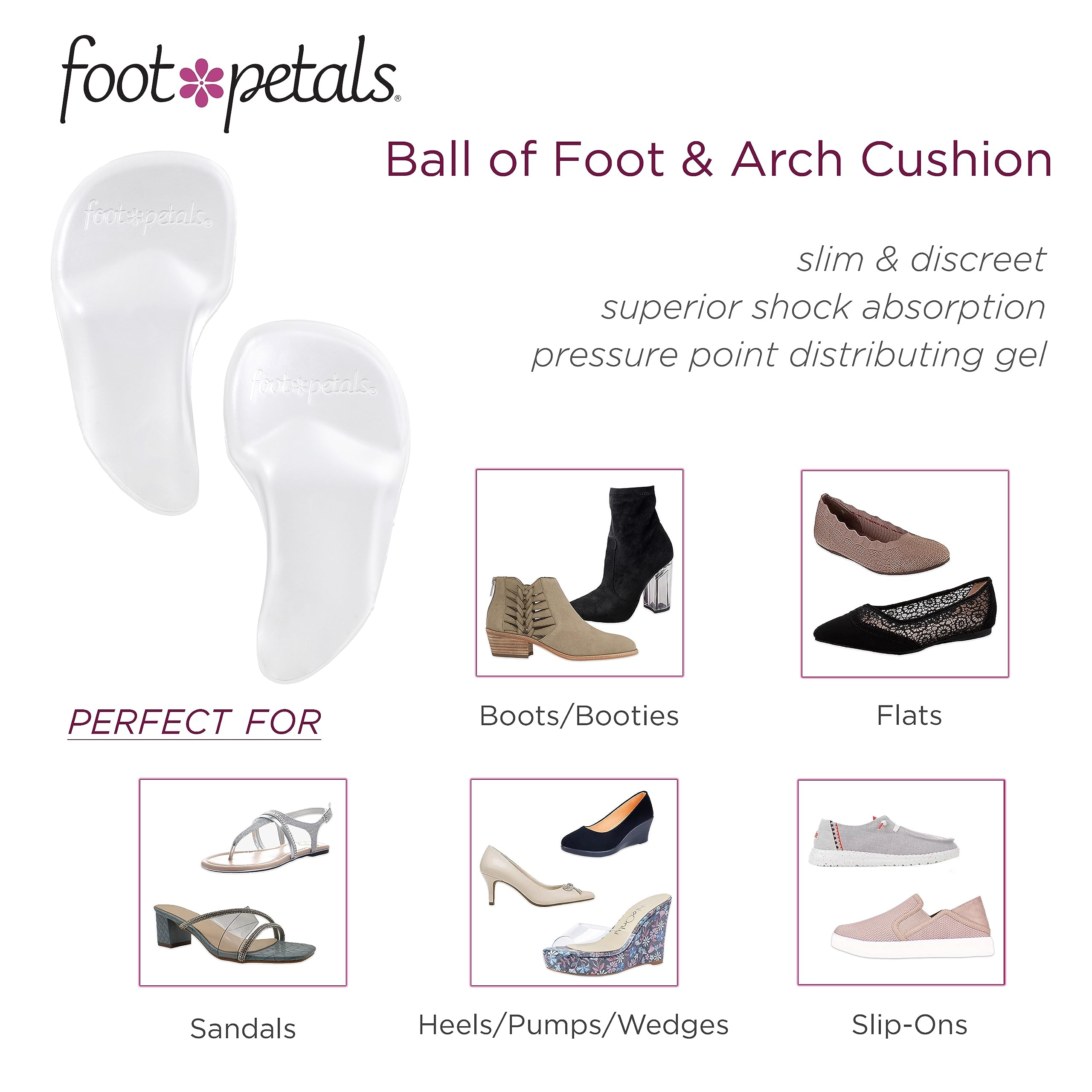 Foot Petals works with boots, heels, flats for versatile wear.