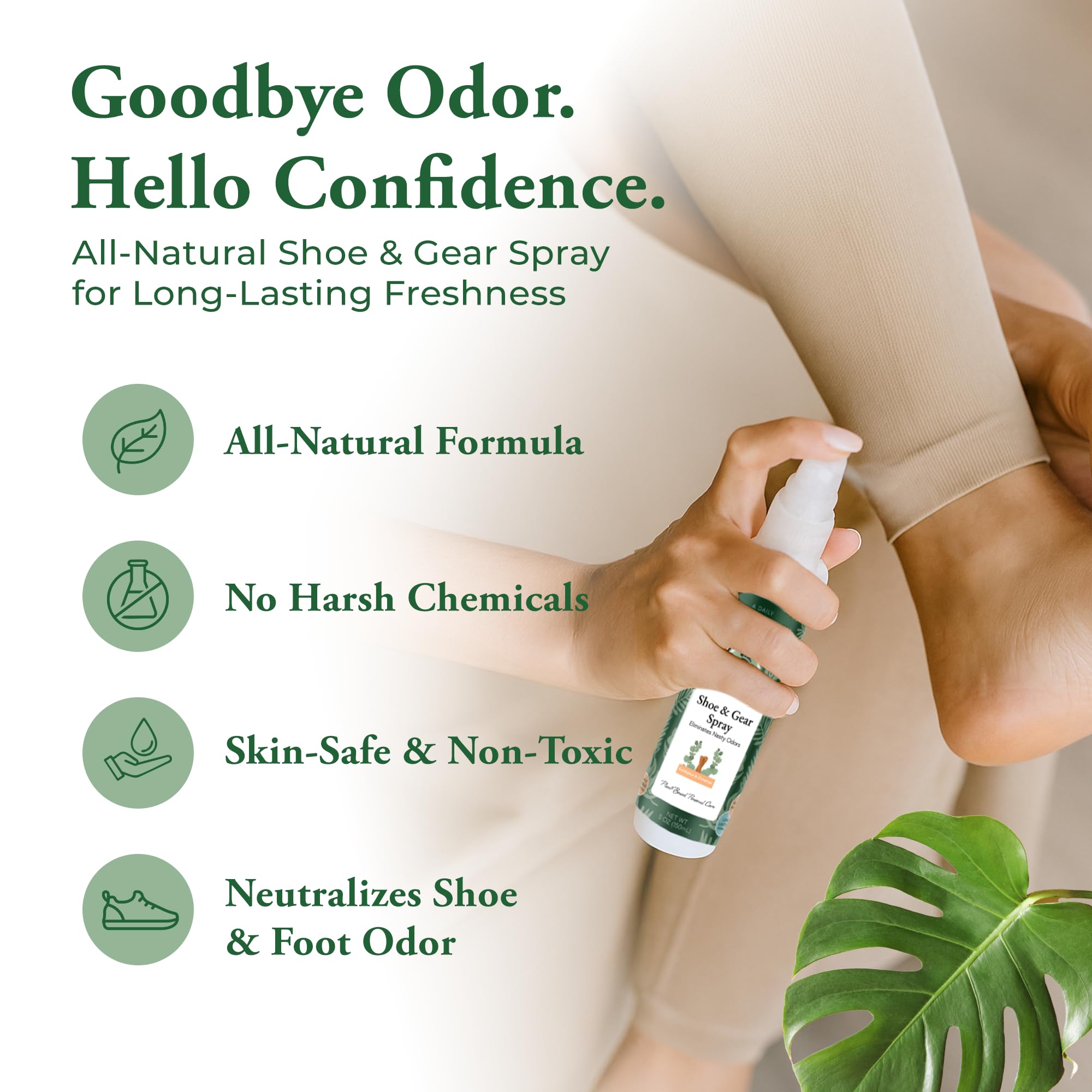 Foot Sense spray-application shows easy mist for quick refresh of gym shoes.