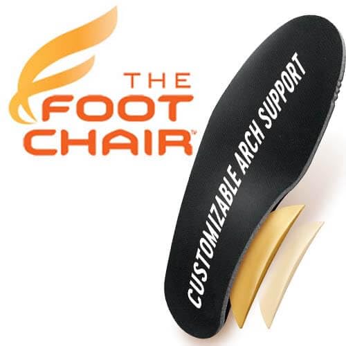FootChair full-length arch-support inserts stabilize the foot for all-day wear.