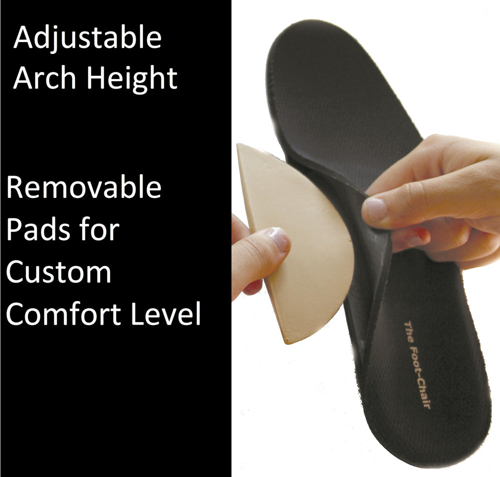 FootChair heel-ball-foot cushioning shows protective padding during standing or walking.