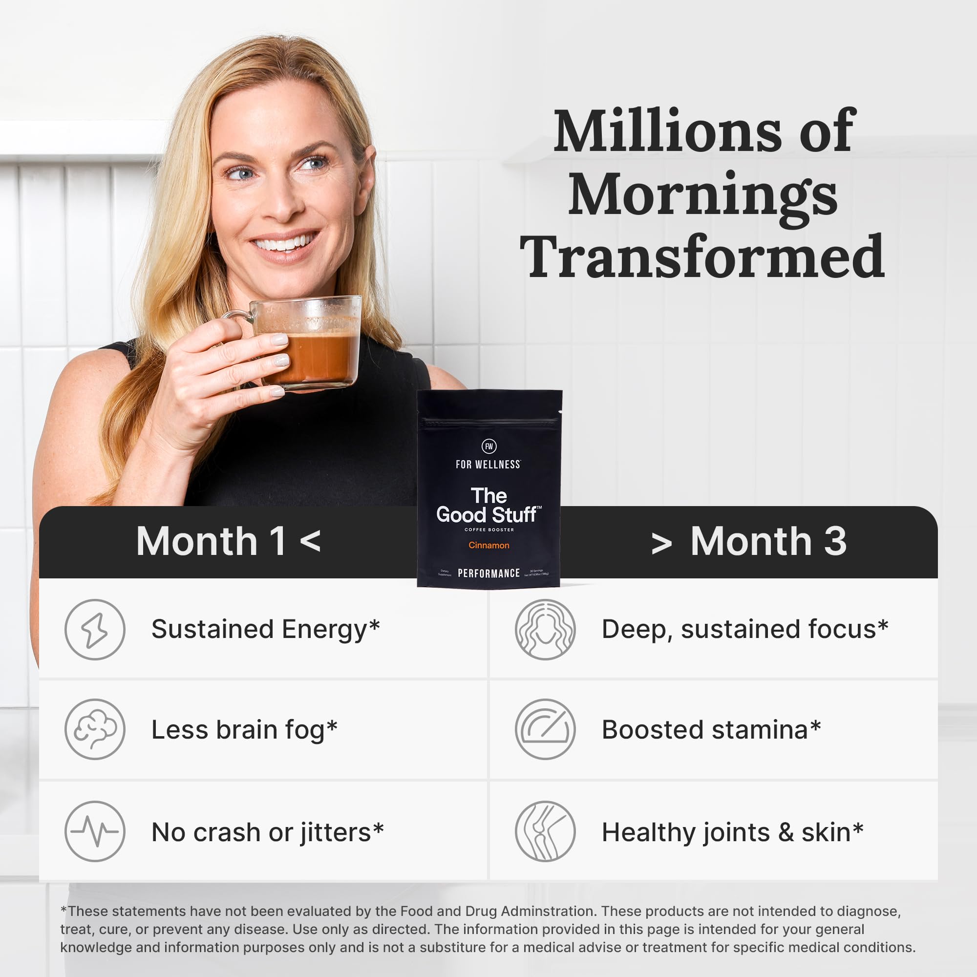 For Wellness Glass coffee setup hints at everyday wellness synergy.