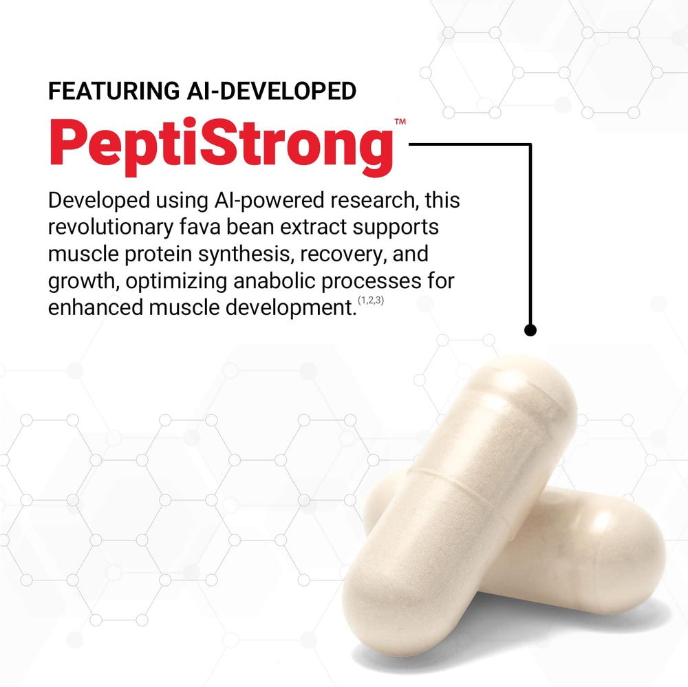 Force Factor Anabolic label information emphasizing AI-powered PeptiStrong