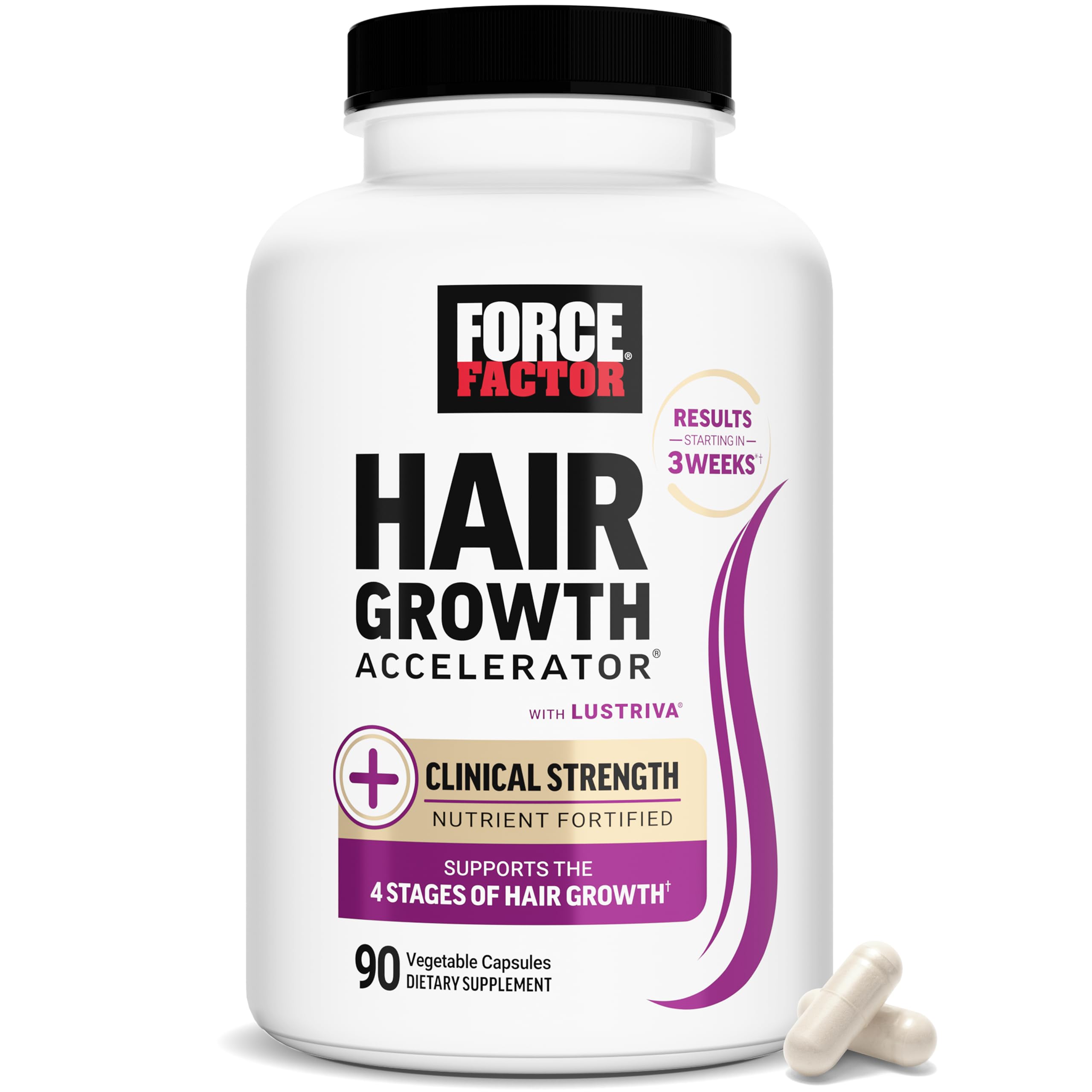 Force Factor Hair Growth Accelerator bottle shows convenient daily supplement use for hair health