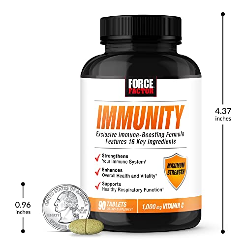Force Factor Immunity daily-use tablets on a kitchen counter.