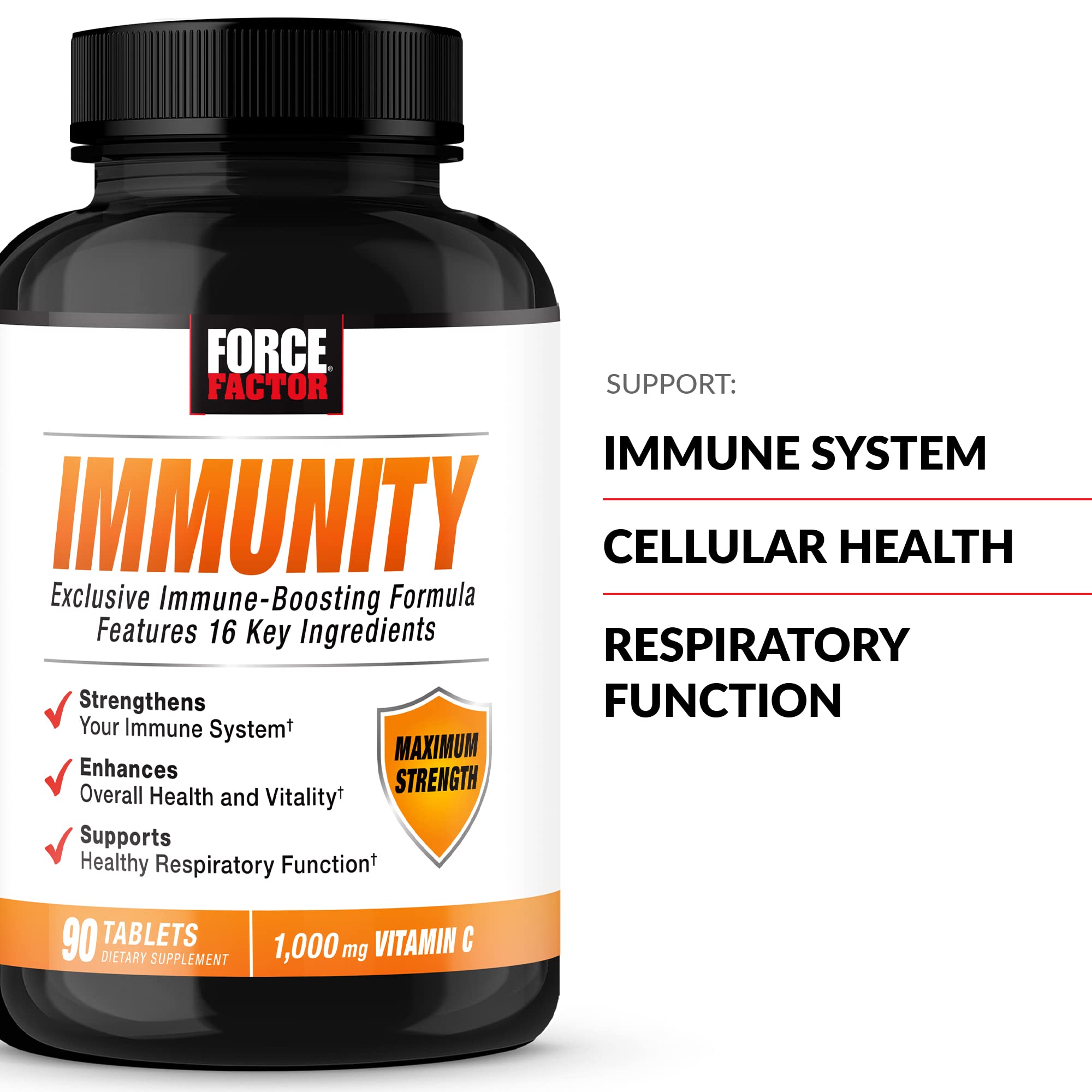 Force Factor Immunity vitamin C tablets closeup highlighting antioxidant support.