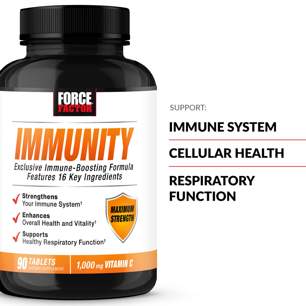 Force Factor Immunity vitamin C tablets closeup highlighting antioxidant support.