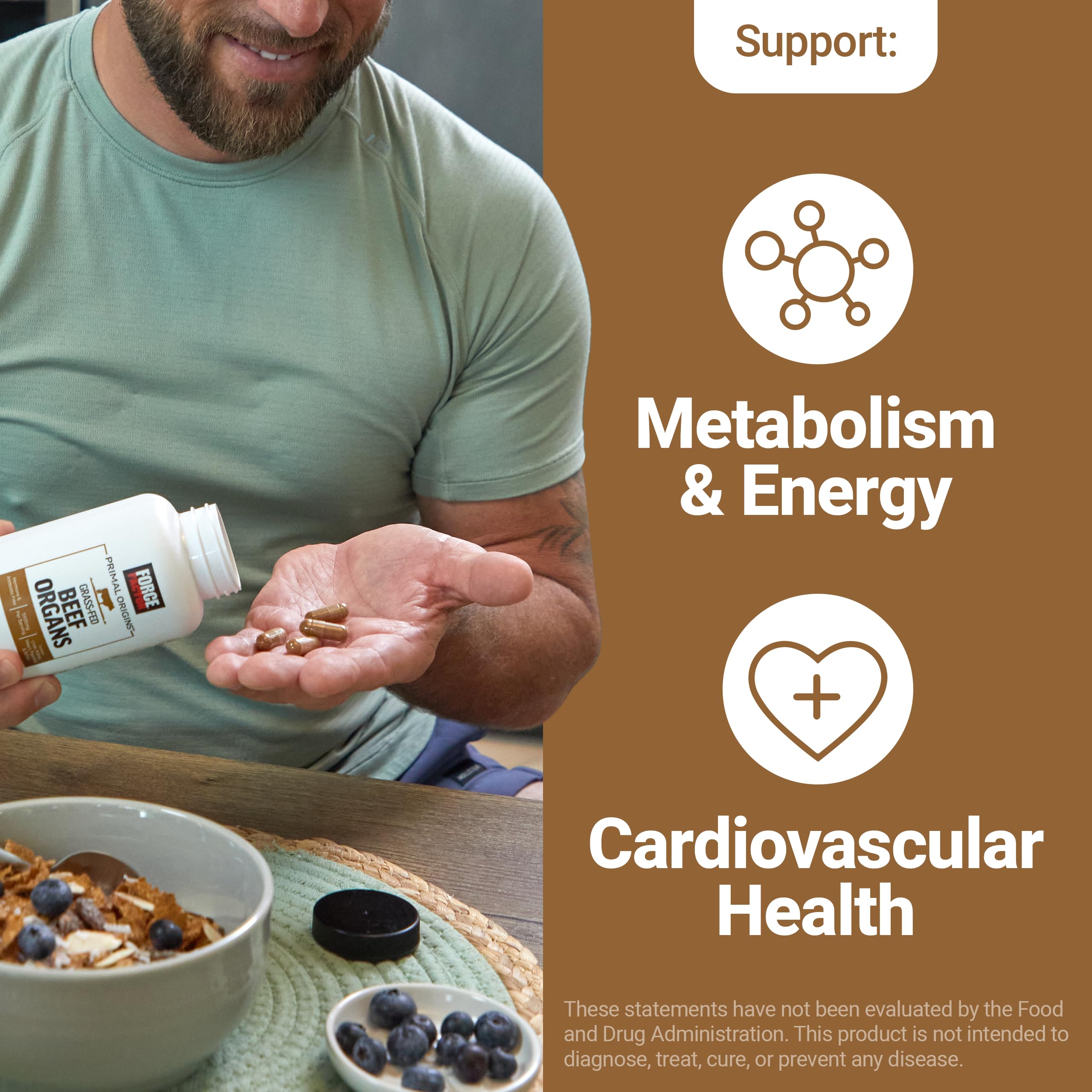 Force Factor Primal Origins capsules close-up showing convenient daily supplement form.