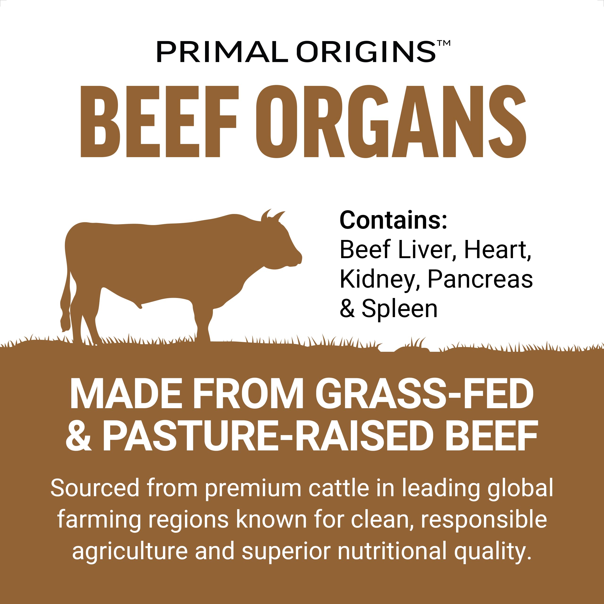 Force Factor Primal Origins organ panel on label illustrating diverse organ nutrients.