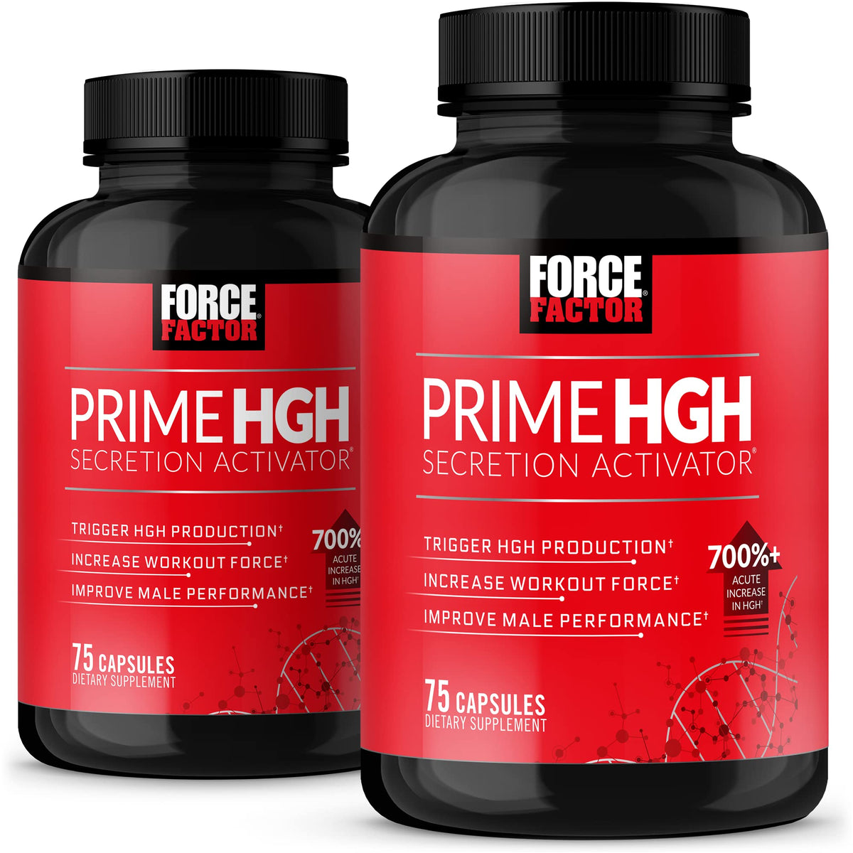 Force Factor Prime HGH bottle and capsules ready for strength training support