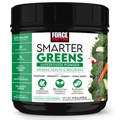 Force Factor Smarter Greens bottle pour suggesting easy daily greens for energy