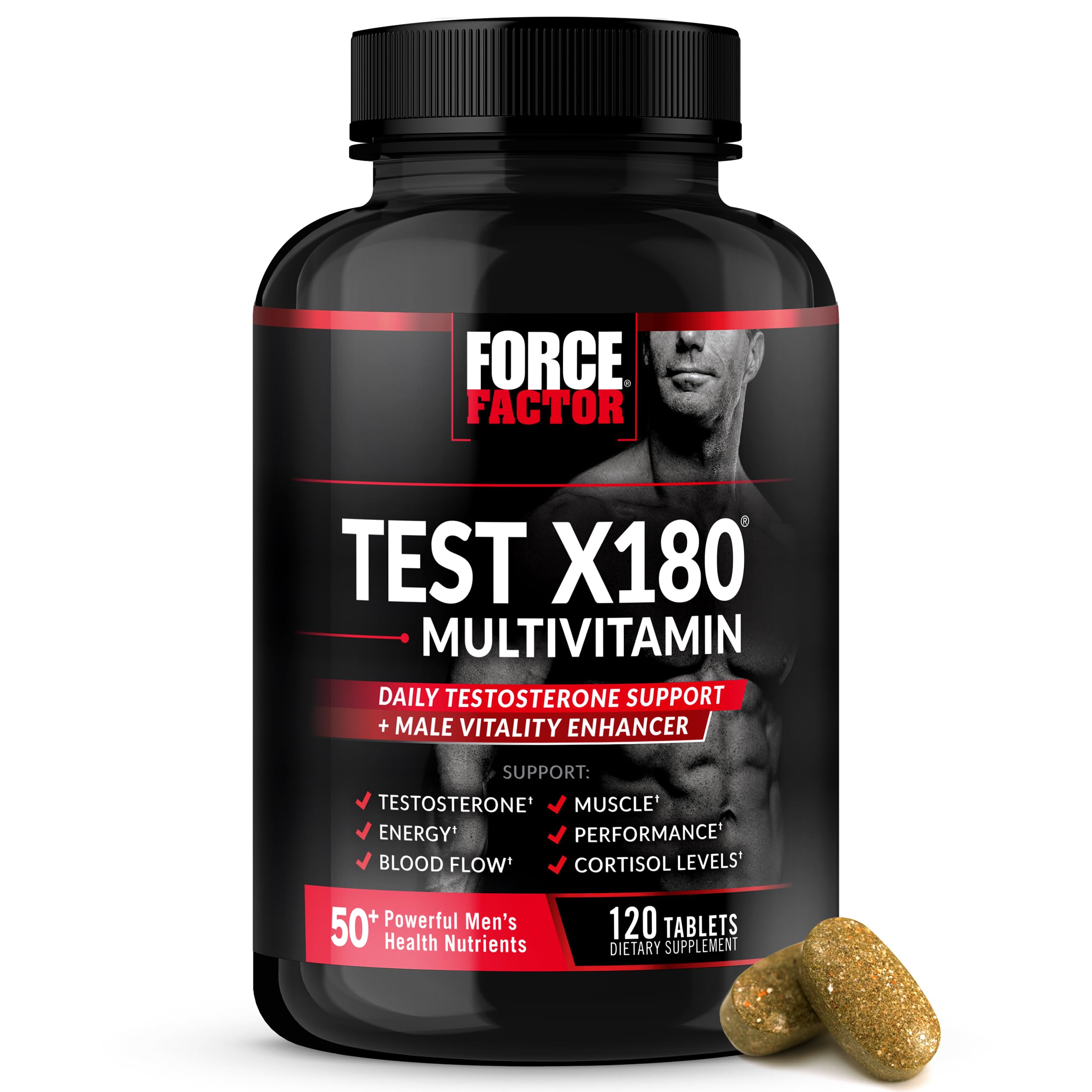 Force Factor Test X180 bottle front view highlights vitality formula.