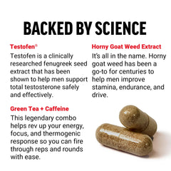 Testofen ingredient detail in Force Factor Test X180 Ignite highlighting fenugreek-derived lean mass support
