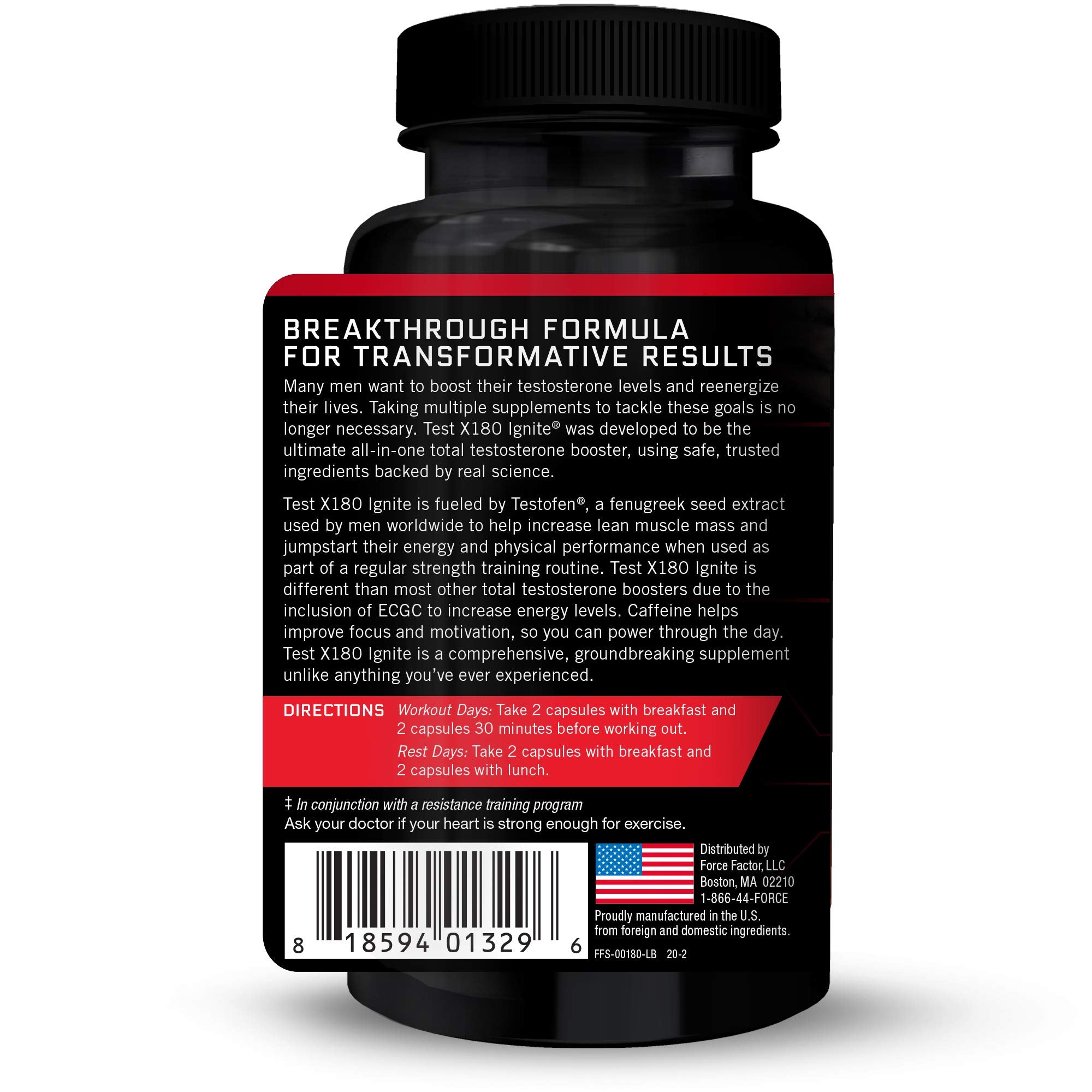 Test X180 Ignite label close-up highlighting lean muscle and performance focus.