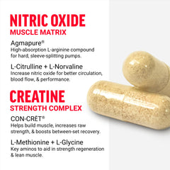 Close-up of Force Factor VolcaNO capsules for a quick workout boost.