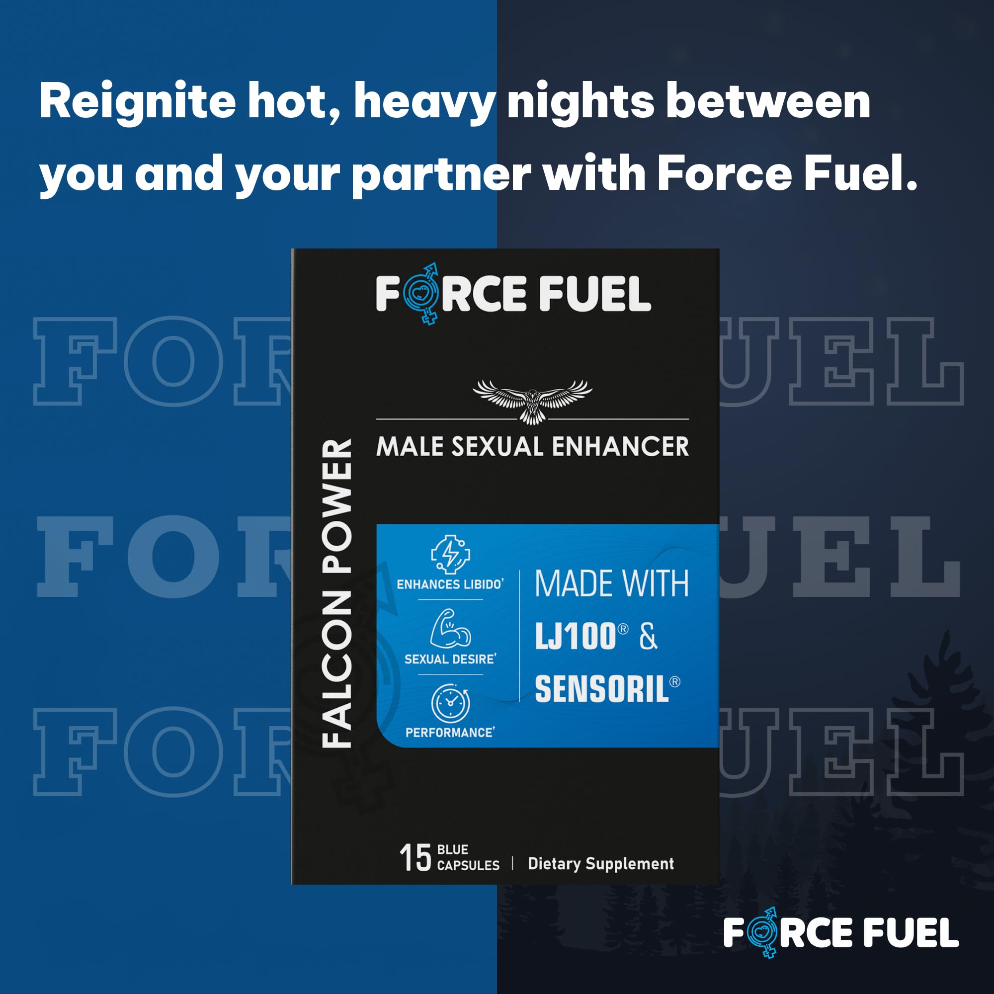 FORCE FUEL Falcon Power lab-tested seal on packaging.
