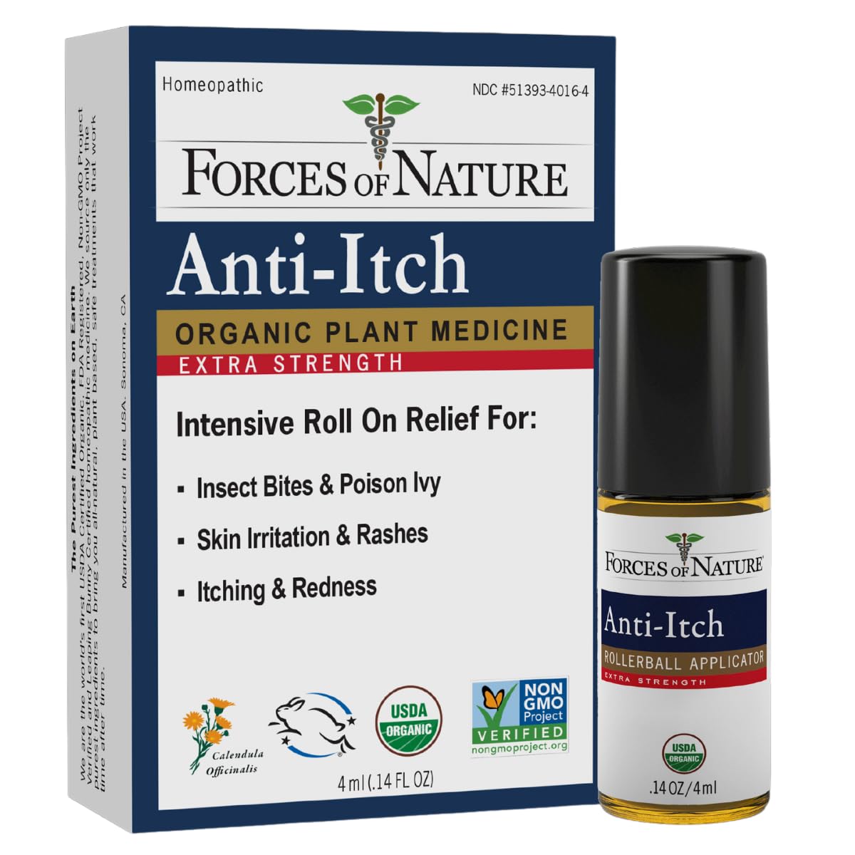 Forces of Nature anti-itch roll-on bottle provides quick itch relief for bites.