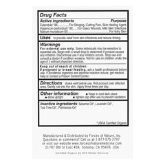 Forces of Nature anti-itch roll-on label highlights organic ingredients and strength.