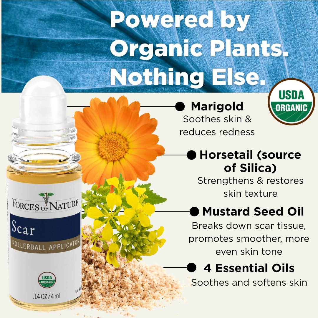 Close-up of organic ingredients in Forces Of Nature Scar Control