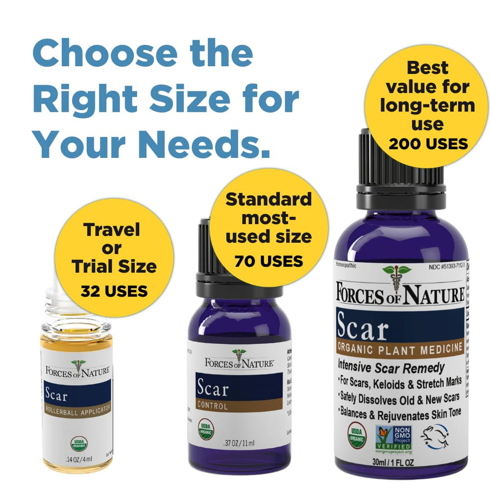 Packaging note indicating variation in packaging for Forces Of Nature Scar Control