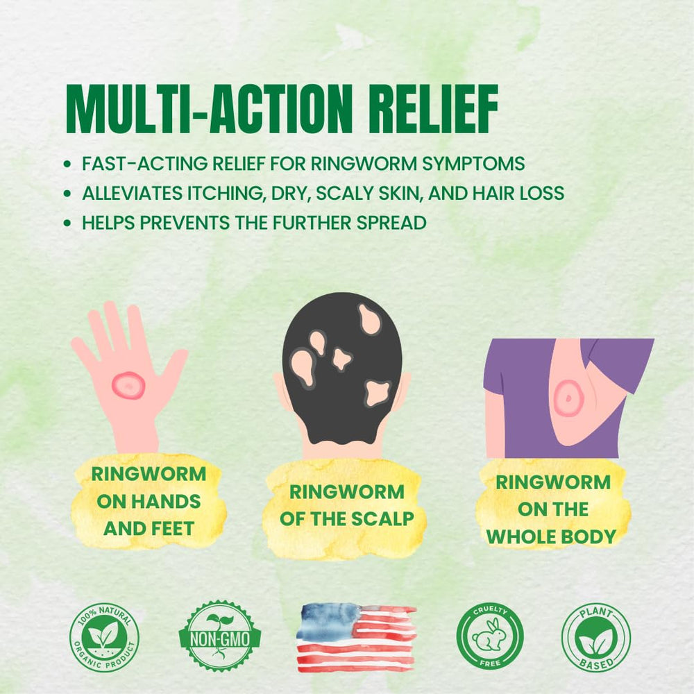 Forces of Nature Ringworm application area demonstrates quick-absorbing relief on affected skin.