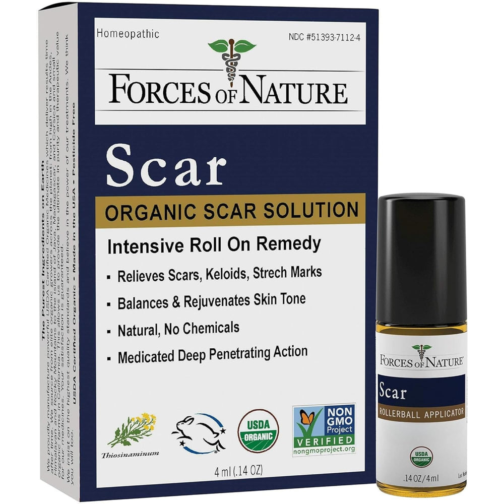 Forces Of Nature Scar Control rollerball bottle with organic formula for scar care