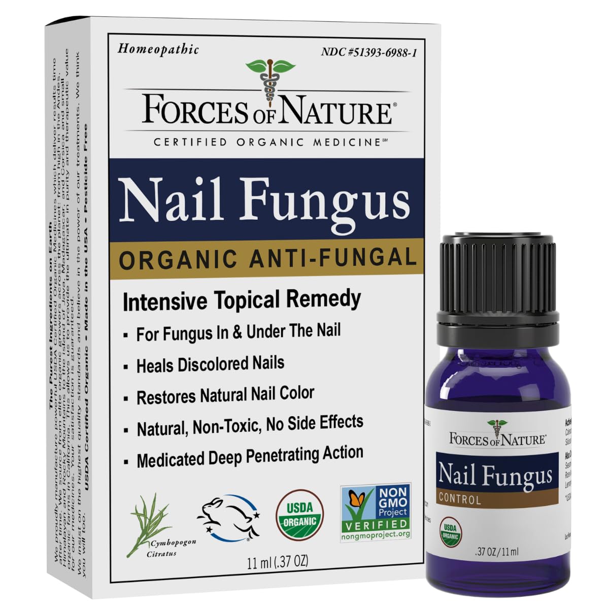Forces of Nature Toenail Fungus Treatment bottle front; organic formula for healthier nails
