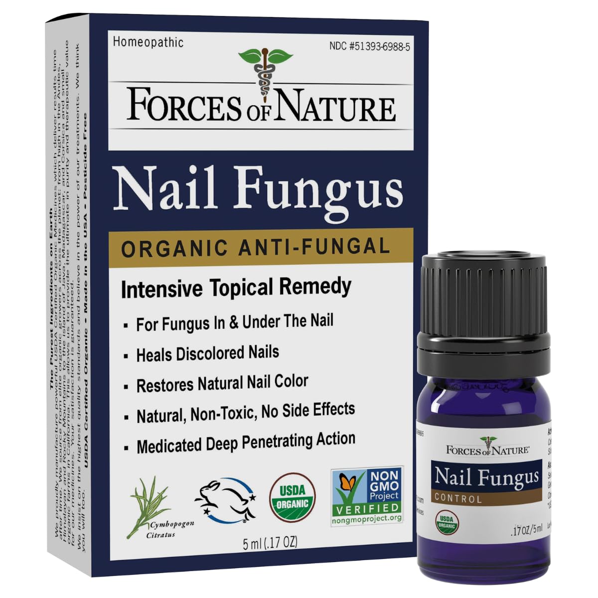 Forces of Nature Toenail Fungus Treatment bottle showing organic formula for healthier nails