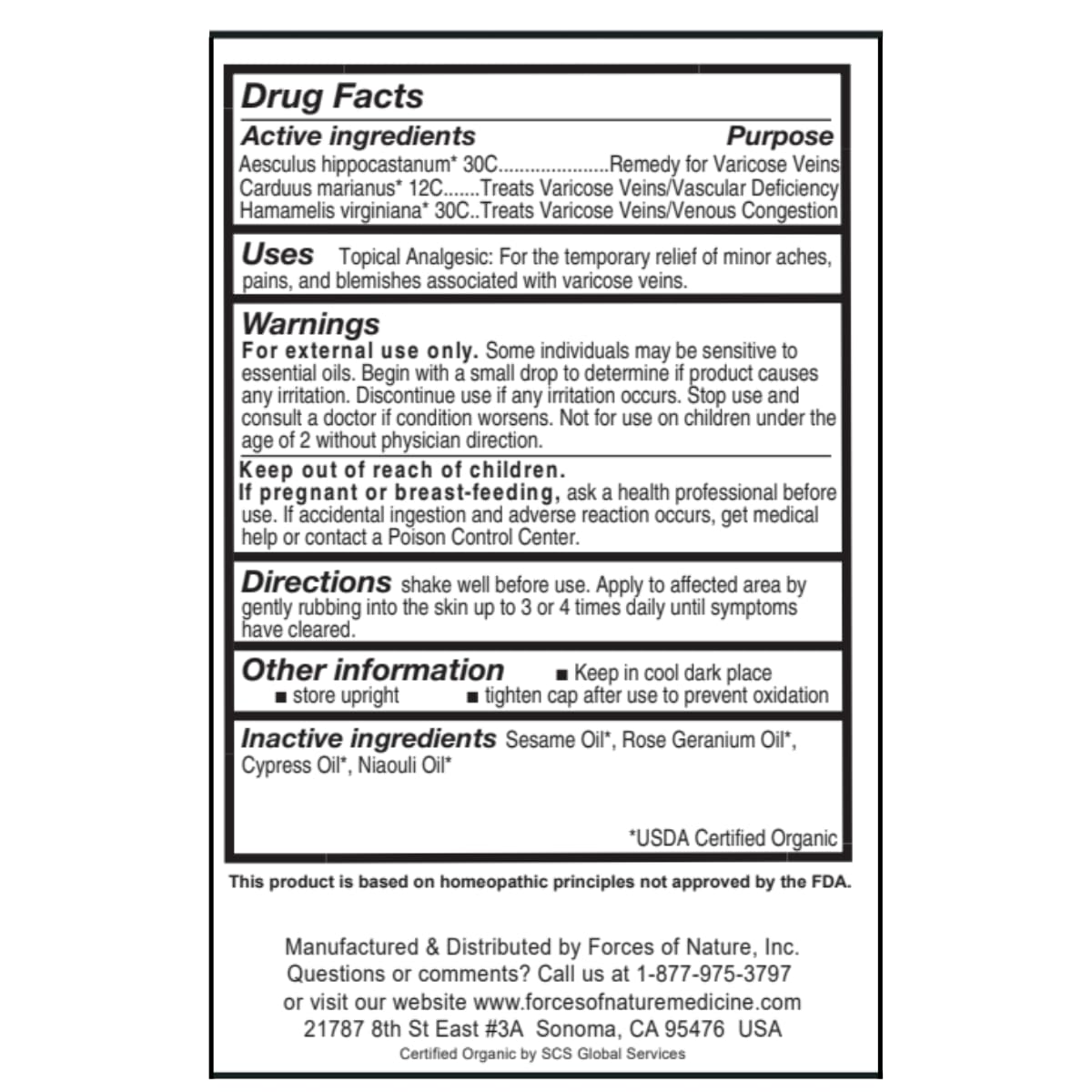 Forces of Nature varicose veins treatment application on skin relieves swelling and heaviness