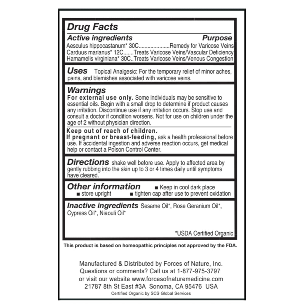 Forces of Nature varicose veins treatment application on skin relieves swelling and heaviness
