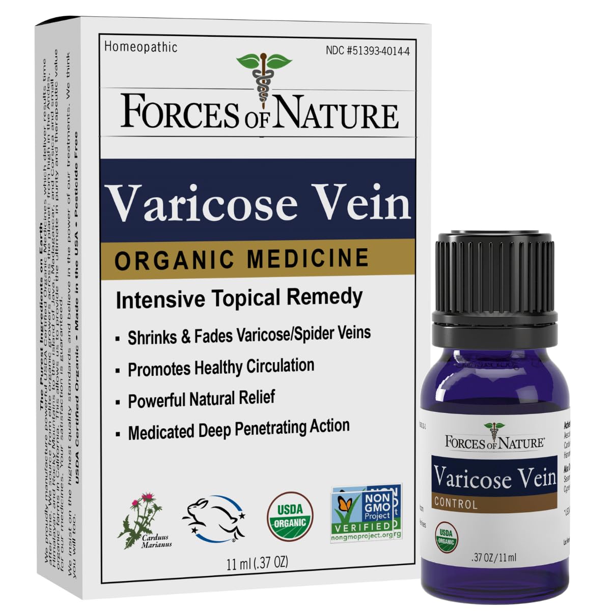 Forces of Nature varicose veins treatment bottle pour demonstrates easy application for leg comfort