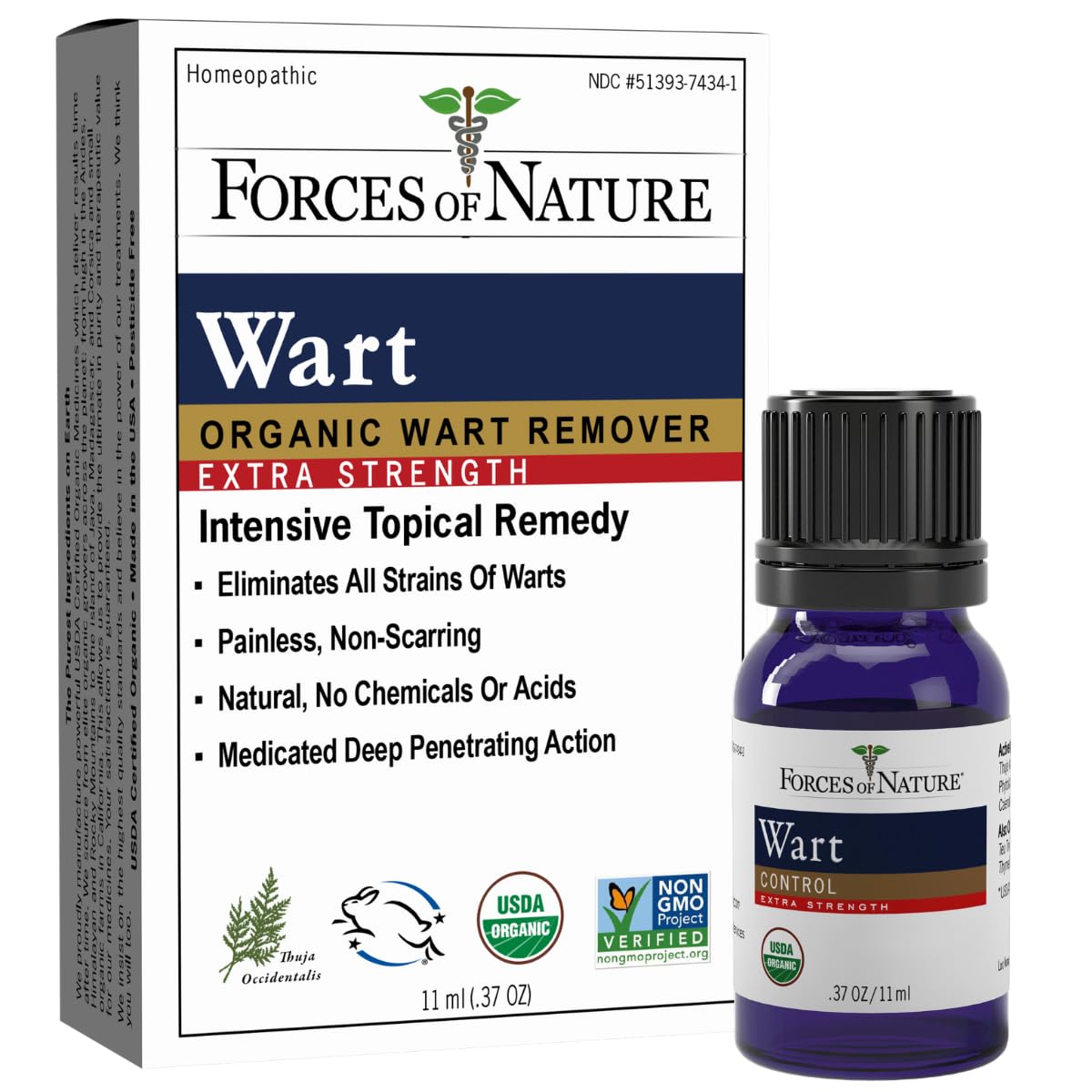Forces of Nature Wart Remover bottle front with extra-strength formula.