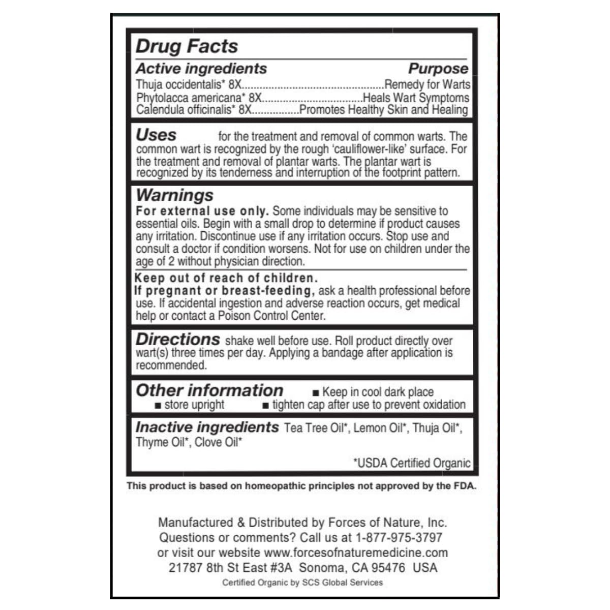 Forces of Nature Wart Remover packaging emphasizing cruelty-free, vegan-friendly formulation.