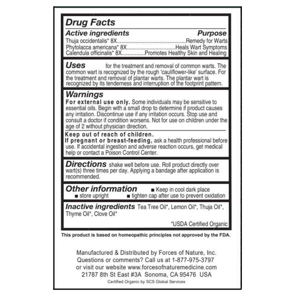 Forces of Nature Wart Remover packaging emphasizing cruelty-free, vegan-friendly formulation.