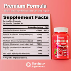 Forebear Berberine 1500mg capsules in container ideal for daily use