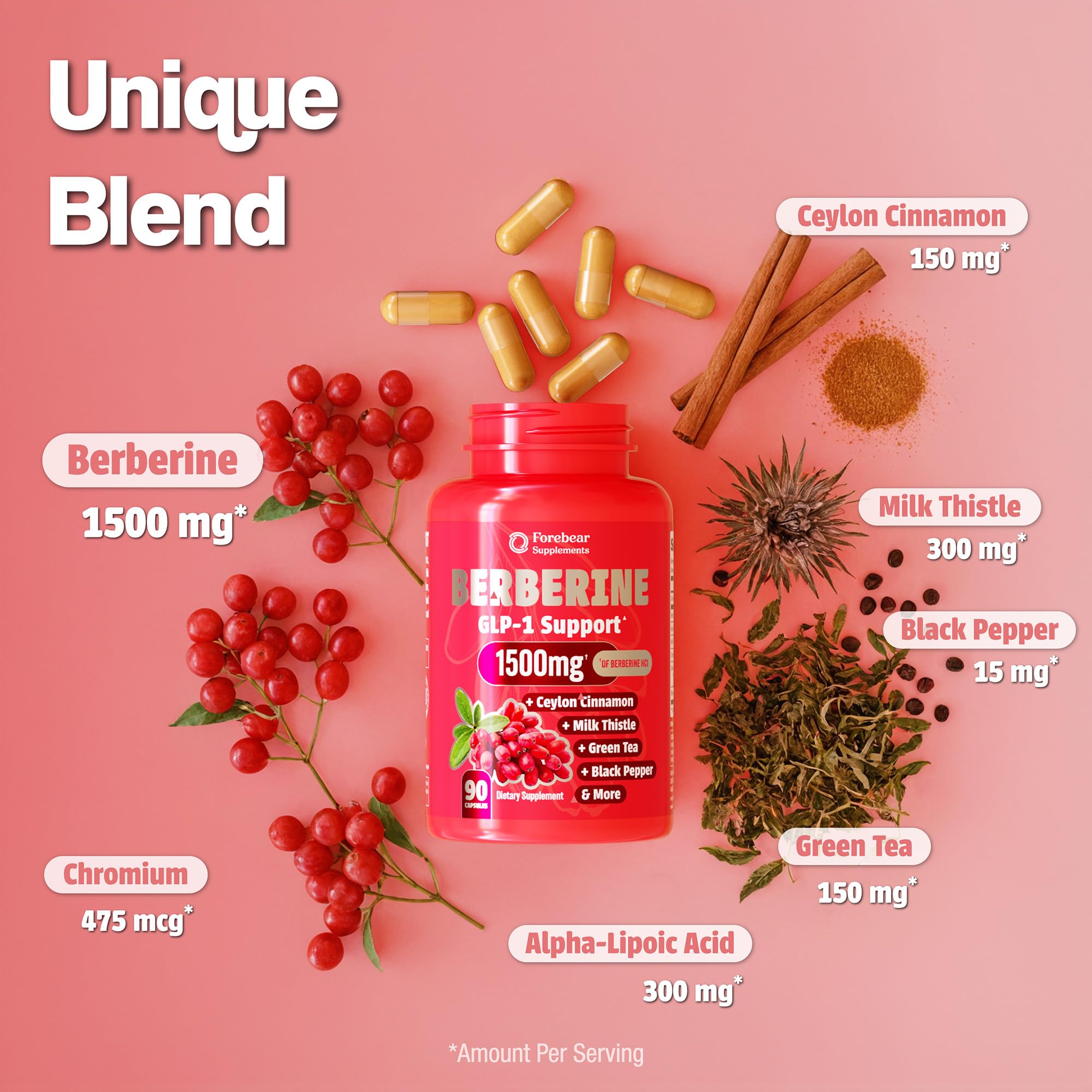 Forebear Berberine 1500mg packaging on shelf communicates vegan, non-GMO quality