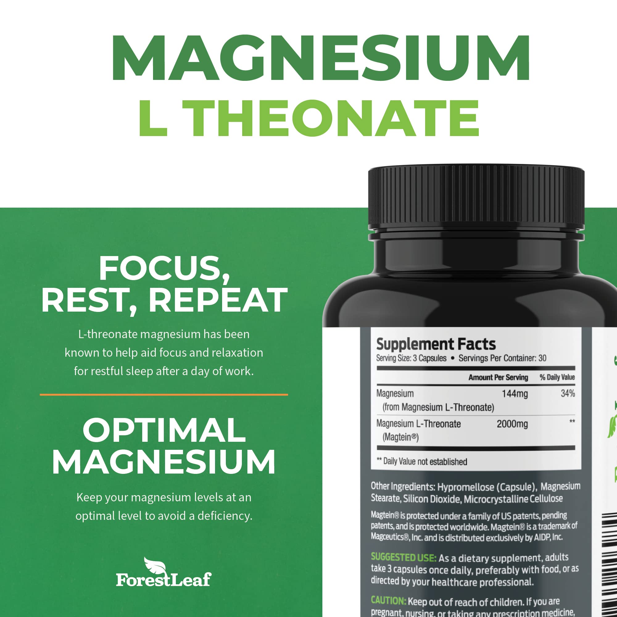 Pouring ForestLeaf Magtein capsules indicating easy daily dosing.