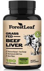 ForestLeaf Beef Organ Supplement bottle label, 180-count, for daily vitality