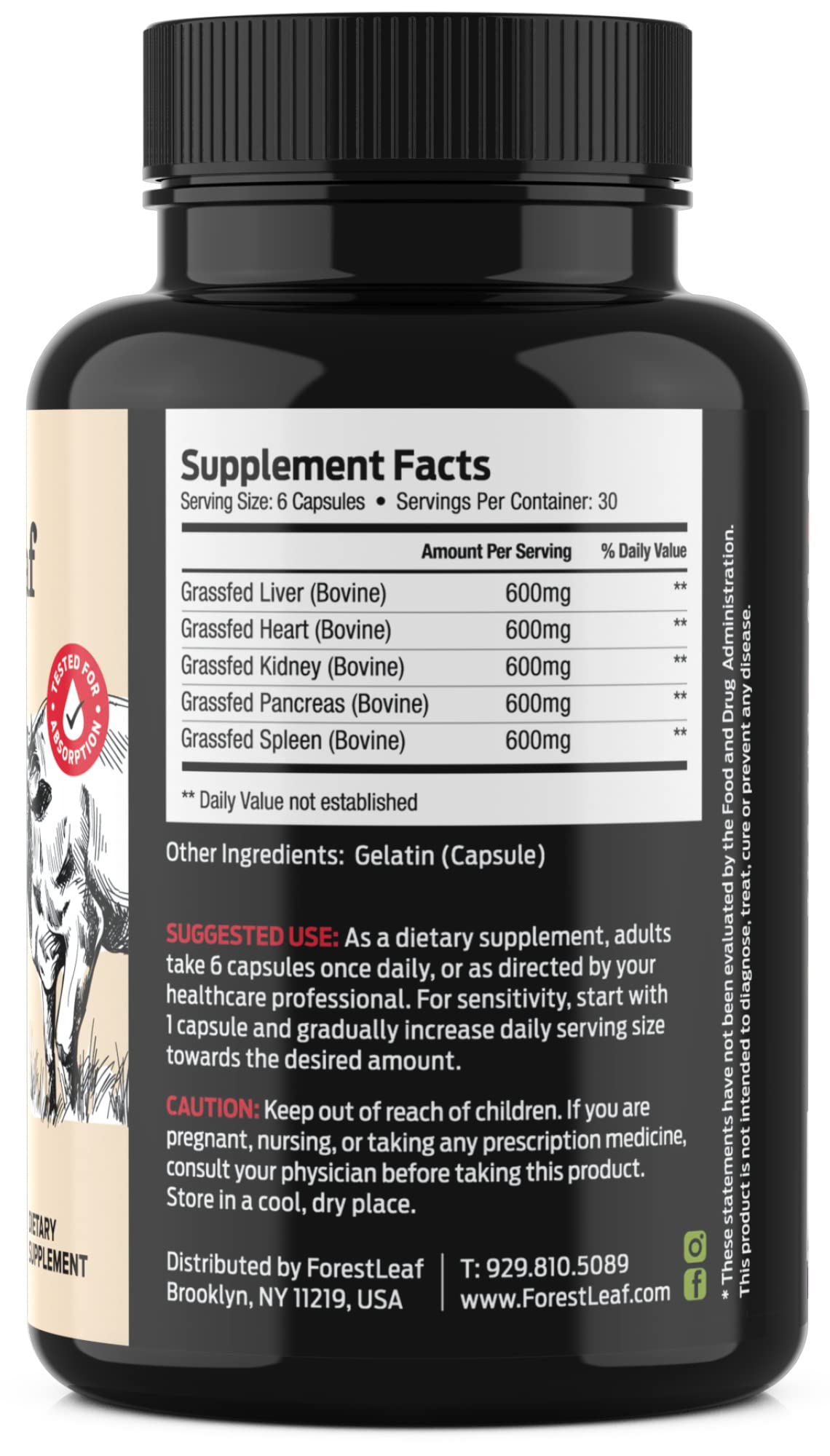 ForestLeaf beef kidney capsules for mineral balance