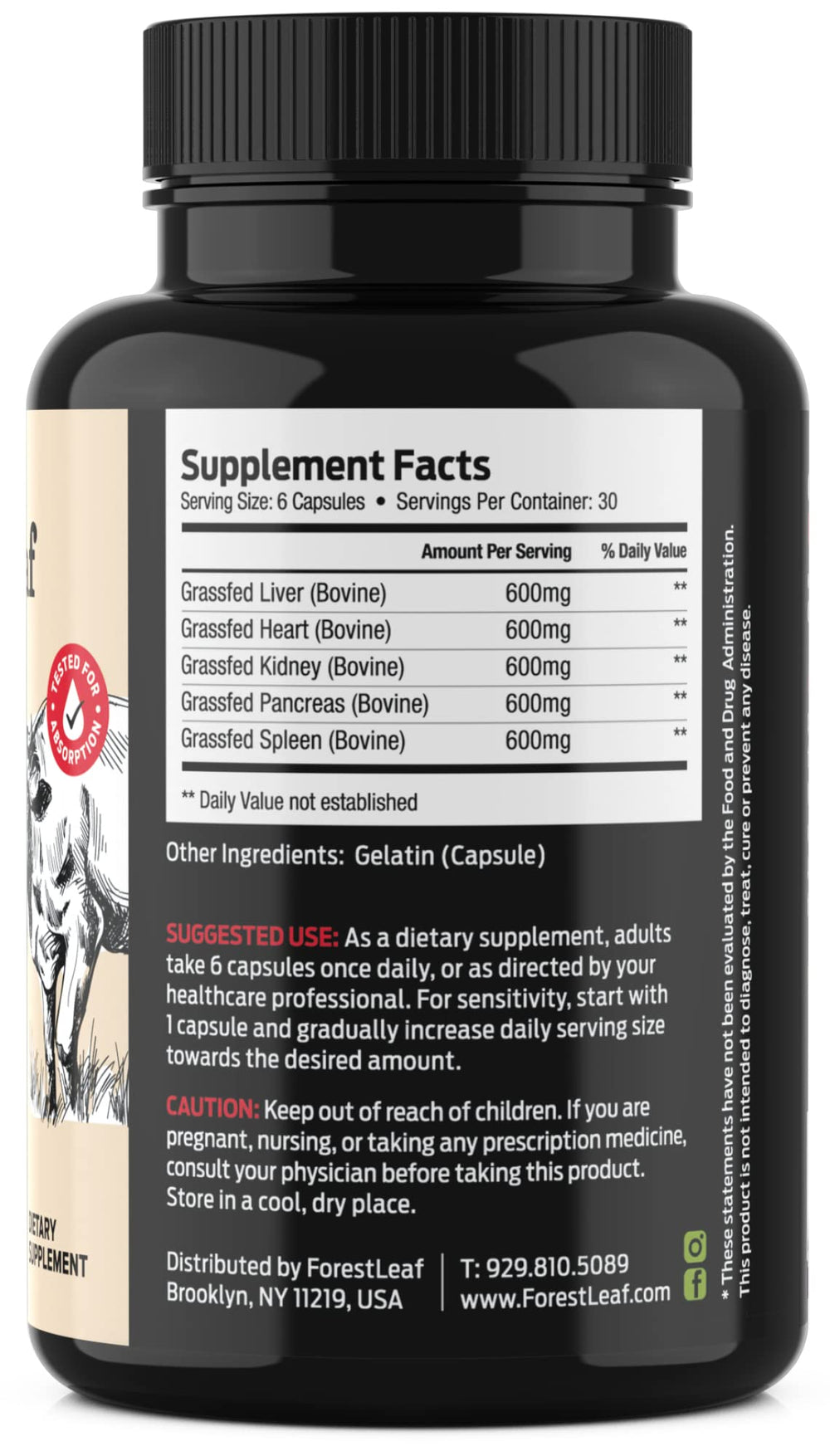 ForestLeaf beef kidney capsules for mineral balance