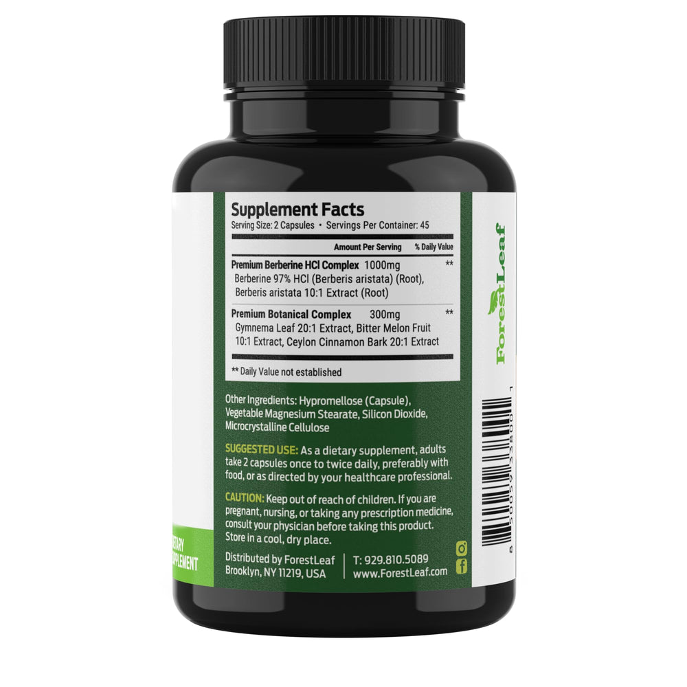 ForestLeaf Berberine third-party lab testing seal indicating potency and absorption verification.