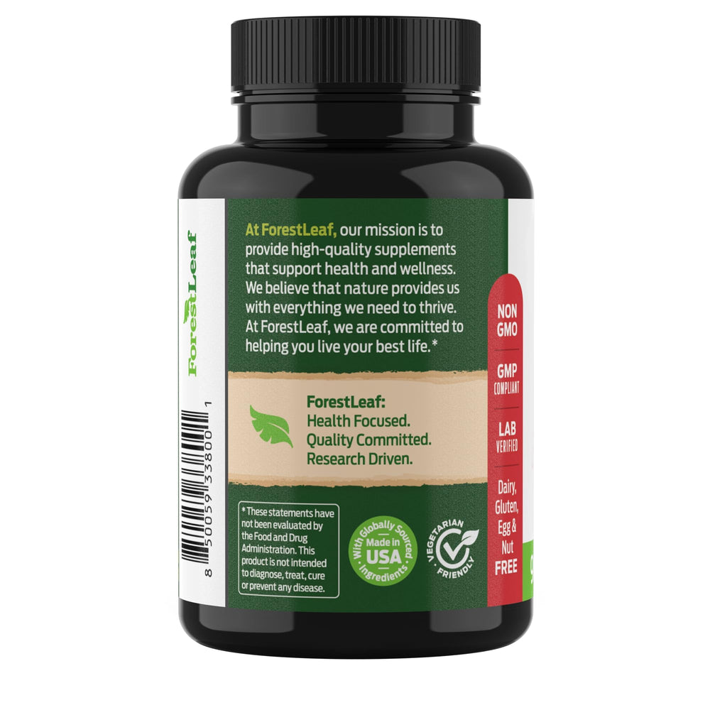 ForestLeaf Berberine Made in USA, signaling quality manufacturing and standards.