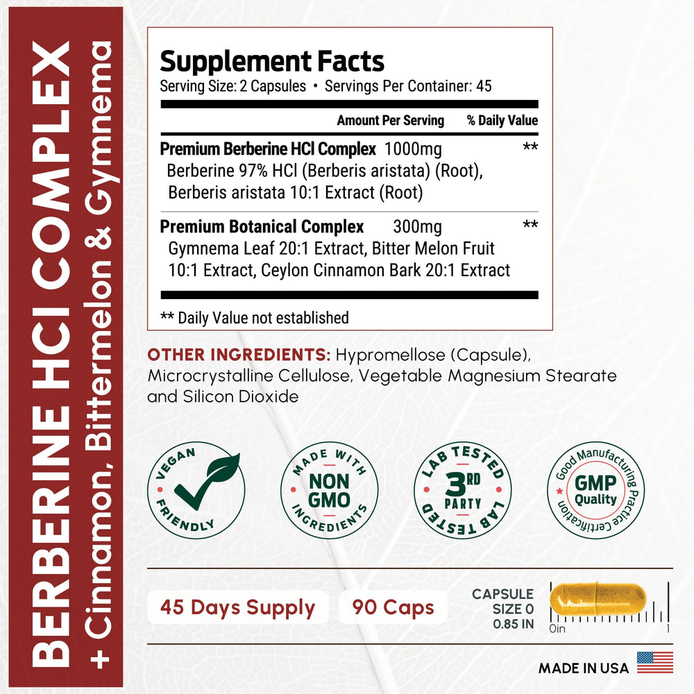 ForestLeaf Berberine purity 97% with a 10:1 extract highlighting high potency.